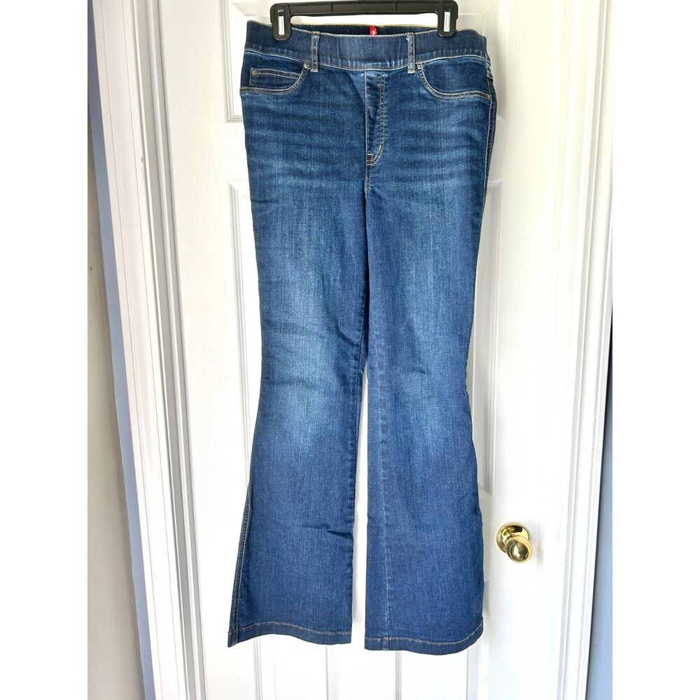 Spanx Flare Jeans Pull On stretchy EUC Large style 20327R blue